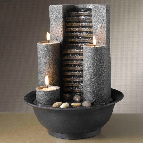 Water Fall Indoor, Fire Fountain, Fountain Candles, Sacred Fire, Table Fountain, Water Wall Fountain, Water Fountain Design, Indoor Water Features, Diy Water Fountain