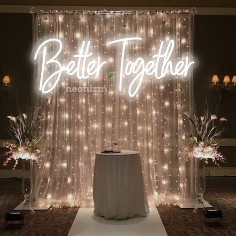 Transform your space into a celebration of love with our better together neon sign! Whether you're planning a wedding, looking for unique wedding favors, or searching for a special gift for a couple, this neon sign is the perfect choice. Add a touch of aesthetic charm to any room with this versatile neon sign, ideal for bedrooms or as eye-catching engagement gifts. Crafted with quality materials, our neon signs are designed to elevate your decor and create a warm, inviting atmosphere. Make your Neon Signs For Weddings, Decoration Ideas For Engagement At Home, Neon Wedding Signs, Wedding Lights Indoor, Led Wedding Sign, Better Together Neon Sign, Mendhi Decor, Custom Wedding Decor, Engagement Decor