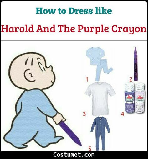 Harold and the Purple Crayon Costume for Cosplay & Halloween Harold And The Purple Crayon Costume, Purple Crayon Costume, Crayon Outfit, Blue Pyjamas, Harold And The Purple Crayon, Crayon Costume, Purple Costume, Clever Costumes, Purple Crayon