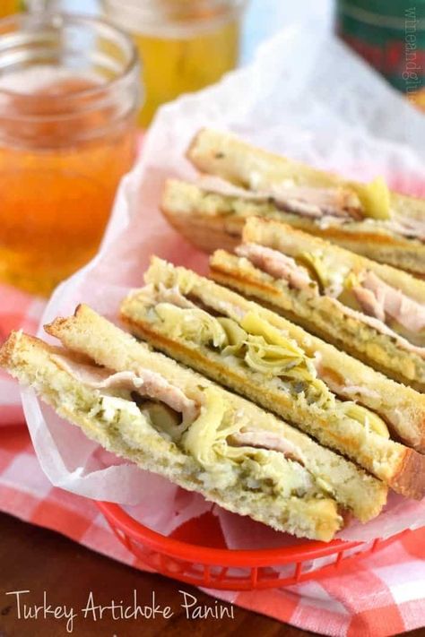 Turkey Artichoke Panini - Simple Joy Tuna Panini, Artichoke Panini, Panini Recipe, Healthy Lunch Salad, Hot Sandwiches, Panini Recipes, Hot Sandwich, Best Comfort Food, Daily Specials