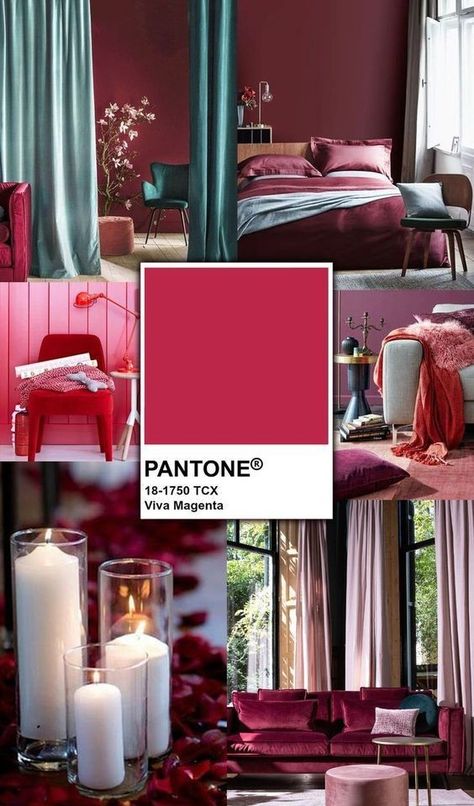 Viva Magenta Home Decor, Viva Magenta Living Room, Pantone Viva Magenta 2023, Magenta Bedrooms, Pantone Viva Magenta, Hot Pink Walls, Maximalist Interior, Paint Color Inspiration, Viva Magenta