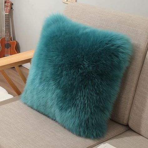 Amazon.com: LLB Luxury Genuine Sheepskin Throw Pillow Covers Soft Fluffy Decorative Square Couch Pillow Covers 18" x 18" Pillowcase Cushion Case for Sofa Bedroom Car Bed, No Pillow Insert Long Wool Peacock Blue : Home & Kitchen Square Couch, Fuzzy Pillows, Buffalo Plaid Pillows, Plaid Pillow Covers, Plaid Throw Pillows, Couch Pillow Covers, Sheepskin Throw, Car Bed, Plaid Pillow