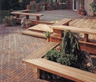 tiered deck designs | Found on harmonhomes.com Deck Bench, Deck Seating, Patio Bench, Built In Seating, Custom Decks, Brick Patios, Backyard Deck, Built In Bench, Decks And Porches