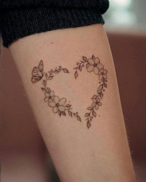 Sunflower Tattoo Meaning, Tiny Butterfly Tattoo, Sunflower Tattoo Simple, Butterfly With Flowers Tattoo, Lavender Tattoo, Tiny Butterfly, Shape Tattoo, Heart Tattoo Designs, Subtle Tattoos