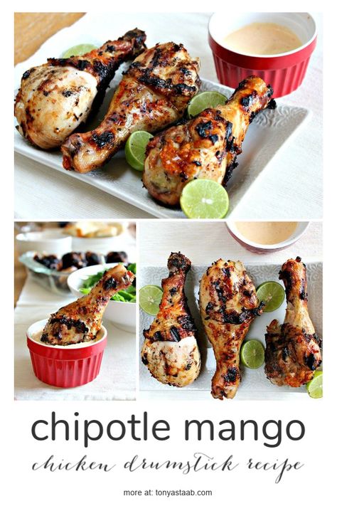 This chipotle mango chicken drumstick recipe is perfect for backyard barbecues, parties, and family dinner. It's a cheap meal, with a hint of spice, that's made quickly on the grill. Chipotle Mango Chicken, Chicken Starters, Chicken Drumstick Recipe, Mango Chicken Recipes, Quick Family Dinners, Chicken Drumstick, Mango Chicken, Cheap Meal, Chicken Drumstick Recipes