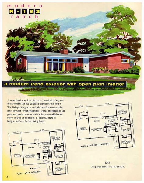 Midcentury Ranch, Inexpensive Living Room, 50s House, Mod House, Gabled Roof, House Paintings, Retro Rooms, Vertical Siding, Painting Colors