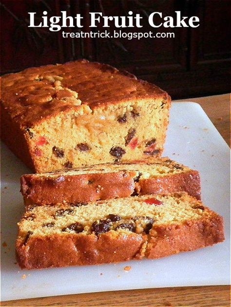 TREAT & TRICK: LIGHT FRUIT CAKE This light fruit cake is  what some people prefer. It can be cooked in under pan sizes Island Desserts, Light Fruit Cake Recipe, Jul Kaka, Fruit Cake Recipe Easy, Light Fruit Cake, Banana Upside Down Cake, Fruit Cake Recipe Christmas, Caribbean Foods, Kek Coklat