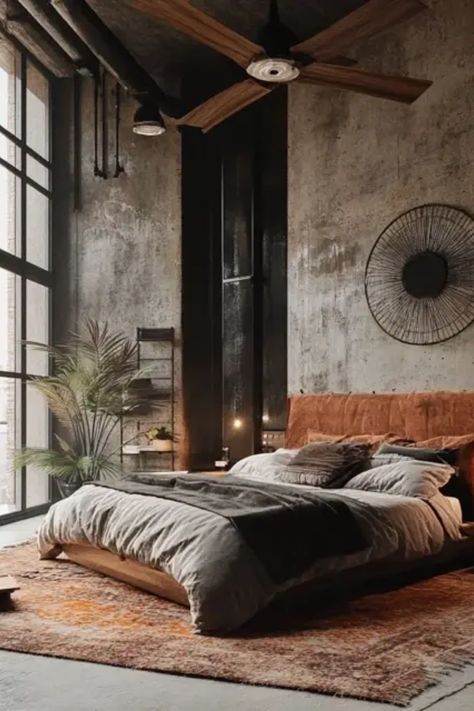 Transform your space with these cozy industrial loft bedroom ideas! If you're looking for inspiration to create a stylish yet welcoming atmosphere in a modern loft, you're in the right place. Discover how to mix raw materials like exposed brick and metal with warm textures for a chic feel. From lighting tips to furniture choices, we cover everything to help you curate a dream retreat in your urban dwelling. Whether you love a minimalist look or think bold statements, these versatile tips will rejuvenate your haven. Let's get started on your stylish transformation today! Warehouse Loft Design, Feminine Industrial Bedroom, Industrial Loft Bedroom, Cozy Industrial Bedroom, Cozy Loft Bedroom, Loft Bedroom Ideas, Ny Loft, Industrial Lofts, Warehouse Loft