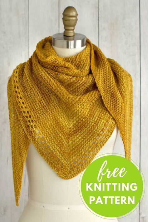 Onete is an easy to knit triangular scarf with a pretty eyelet edge. It's knit using one skein of Manos del Uruguay Fino yarn. Free Knit Shawl Patterns, Yellow Shawl, Easy Knitting Patterns Free, Knitting Patterns Free Scarf, Crochet Scarf Pattern Free, Knitted Shawl, Free Scarf, Shawl Knitting Patterns, Shawl Patterns