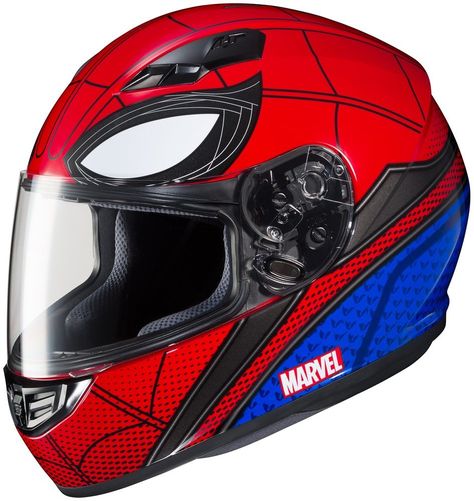 The HJC CS-R3 Spiderman Motorcycle Helmet is the perfect gift for the Marvel rider in your life! | #motorcycle #helmet #spiderman #marvelcomics #gift Spider Man Motorcycle Helmet, Spiderman Motorcycle Helmet, Spiderman Helmet, Marvel Helmet, Spiderman Motorcycle, Custom Bike Helmets, Helmet Template, Hjc Helmets, Motorcycle Helmet Design