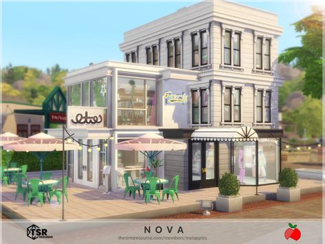 Sims 4 Base Game Restaurant, Sims 4 Thrift Store, Sims 4 Bookstore, Sims 4 Retail Store, Bloxburg Towns, Minecraft Hus, Home Exterior Styles, Sims 4 Restaurant, Picnic Decor