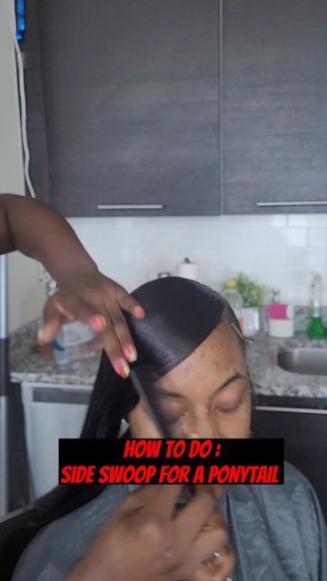 Hairstylist & Nail Tech -MD, DC, VA on Instagram: "🚩How To Do: Side Swoop For Ponytail🚩 ❗️Follow To See How To Add bundles and The Finshed Look❗️ Save And Try For Later. ✨️Use Murray's Edgewax, on the section that is part. Like shown. Comb the hair back to semi mold it. ✨️On the second section. Use the Got B GLUED Spay ,Edgewax , and blow dryer to begin to mold the hair. Like shown.Comb the hair back and place a rubberband around that section. ✨️Take the next section and start to create the Swoop Ponytail Curly Hair, How To Mold Hair For A Ponytail, How To Do A Side Part Slick Back, How To Do A Swoop Ponytail, Pinup Ponytail Hairstyles Black Hair, How To Do Side Part, Side Swoop Low Bun, Sleek Ponytail Weave With Swoop, Slick Back Ponytail With Swoop