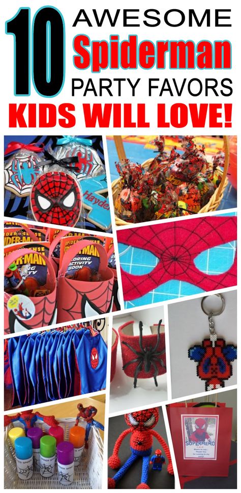 Great spiderman party favors kids will love. Fun and cool spiderman birthday party favor ideas for children. Easy goody bags, treat bags, gifts and more for boys and girls. Get the best spiderman birthday party favors any child would love to take home. Loot bags, loot boxes, goodie bags, candy and more for spiderman party celebrations. Spiderman Birthday Goodie Bags, Spiderman Goodie Bags Ideas, Spiderman Goodie Bags Diy, Spiderman Loot Bag Ideas, Spiderman Gift Bags, Spiderman Goody Bag Ideas, Spiderman Birthday Party Favors, Spiderman Goodie Bags, Spiderman Party Favors