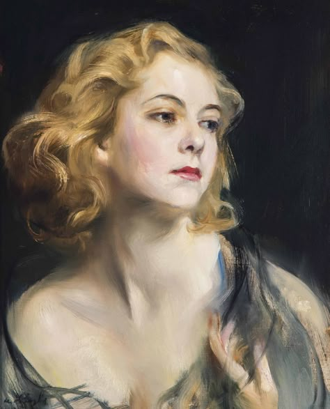 Philip Alexius de László (1869-1937) | Portrait of Helen Beatrice Myfanwy Hughes, head and shoulders, three-quarter profile to the right, wearing a dark blue chiffon stole around her bare shoulders, her left hand raised | 20th Century, Paintings | Christie's Duke Photos, Doris Duke, Maritime Art, Old Portraits, Pre Raphaelite, Poses References, Old Paintings, Impressionist Art, Caravaggio