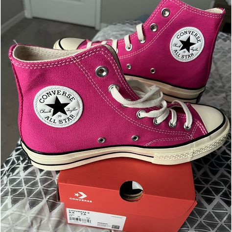 Retro Pink High-top Sneakers With Rubber Sole, Casual High-top Lace-up Sneakers With Branded Heel, Casual Lace-up High-top Sneakers With Branded Heel, Retro Pink High-top Sneakers With Round Toe, Free Printables Organization, Converse Pink, Pink Converse, Shoes Converse, Chuck 70