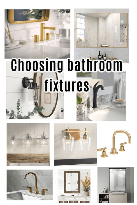 People ask me all the time if it's ok to mix metals when planning your bathroom fixtures - and my answer is... YES! I love mixing metals! There are some rules though... #bathroomfixtures #bathreno #bathroomideas Bath Fixture Ideas, Mixed Metal Fixtures In Bathroom, Bathroom Fixture Colors, Mixed Bathroom Finishes, Modern Farmhouse Bathroom Fixtures, Mixing Oil Rubbed Bronze And Gold In Bathroom, Gold And Black Mixed Metal Bathroom, Mixing Bathroom Metals, Mixing Bathroom Fixture Finishes