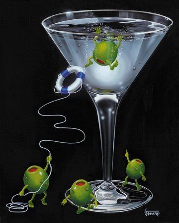 Michael Godard Art ❤ Godard Art, Michael Godard, Olive Art, Frog Funny, Diver Down, Frog Illustration, Frog Pictures, Cocktail Art, Funny Frogs