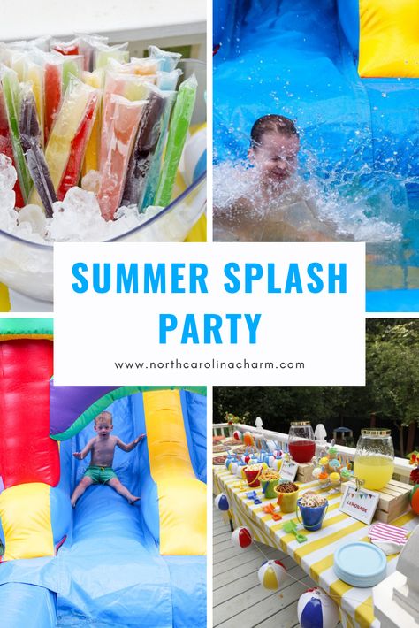 Backyard Second Birthday, Water Bday Party Ideas, Waterslide Themed Birthday Party, Simple Summer Birthday Party Ideas, Backyard Pool Birthday Party, At Home Water Birthday Party, 2nd Birthday Water Theme, Preschooler Birthday Party Ideas, Water Themed 2nd Birthday Party