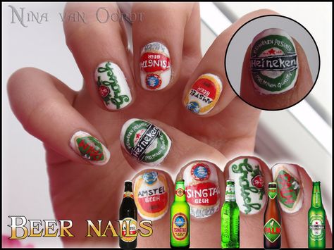 Heineken/Amstel/Singtag/Grolsch/Palm Beer Nails Pirates Of The Caribbean Nails, Caribbean Nails, Beer Nails, Starbucks Nails, Food Nails, Beer Pictures, Beer Advertising, Nail Designs Pictures, Nyan Cat