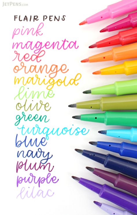 Since the 1960s, Paper Mate Flair pens have been a favorite way to add a splash of color to your work, whether you're color-coding lists, decorating scrapbooks, or sketching out your latest art project. Paper Mate Flair Pens, Rainbow Display, Papermate Flair Pens, Best Calligraphy Pens, Pen Stationary, Paper Mate Flair, Sharpie Colors, Felt Tip Pens, Classic Paper