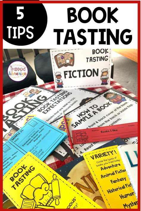 Engage your readers with a fun Book Tasting Event in your elementary library or classroom! From dressing up like a chef to creating editable book tasting menus, you will love these 5 tips from the Trapped Librarian. Click through to the blog and start planning your Book Tasting Event today! Elementary School Books, Library Lessons Elementary, Book Tasting, Sample Library, Elementary Books, Library Work, Elementary School Library, Library Organization, Library Events