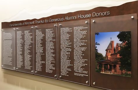 Large University Donor Wall Sedbergh School, Donor Wall Design, Donor Signage, Donor Plaques, Donor Recognition Wall, Annual Campaign, Recognition Plaques, University Of Vermont, Student Of The Month