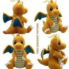 Crochet Dragon Pattern Free, Amigurumi Dragon, Pokemon Crochet Pattern, Crochet Dragon Pattern, Knitting Amigurumi, Crochet Pokemon, Knitted Toys Free Patterns, Elegant Crochet, Easy Crochet Animals