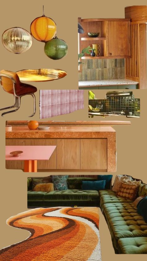 #70's decor 70s Funky Interior Design, 70s Icons Aesthetic, 70s Retro Decor, 60s 70s Home Decor, 70s Coffee Shop, 70s Vibes Aesthetic, 70s Modern Interior Design, 70s Interior Design Retro, 70’s Room