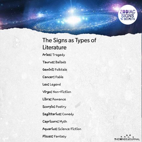 The Signs As Types Of Literature - https://themindsjournal.com/the-signs-as-types-of-literature/ The Signs As, Types Of Literature, Zodiac Signs Chart, Aquarius Quotes, Pisces Quotes, Zodiac Signs Scorpio, Zodiac Funny, Zodiac Sign Traits, Zodiac Stuff