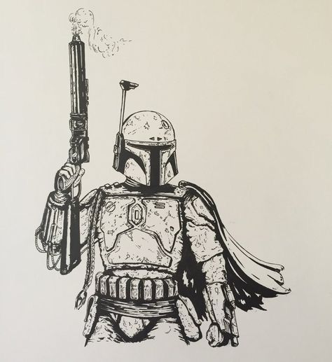 Boba Fett Drawing, Thoughtful Drawings, Boba Fett Tattoo, Star Wars Tattoo Sleeve, Boba Fett Art, Star Wars Art Drawings, Bobba Fett, Nerd Tattoo, Star Wars Drawings