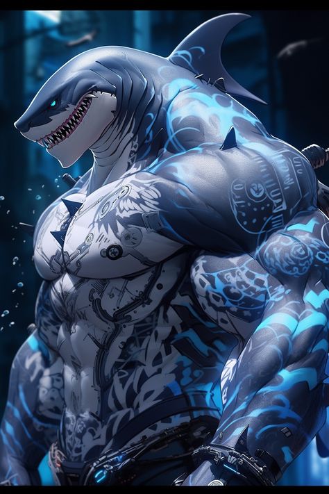 Shark Dnd Character, Shark Humanoid, Shark Warrior, Shark Monster Art, Monster Shark Fantasy Art, Shark Man, Mythical Creatures Fantasy, Arte Peculiar, Shark Art