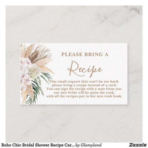 Boho Recipe Cards, Recipe Shower Invitations, Bridal Shower Recipe Request, Bridal Shower Recipe Book, Bridal Shower Recipe Cards, Bridal Shower Recipe, Chic Bridal Showers, Boho Bridal Shower, Bridal Shower Food