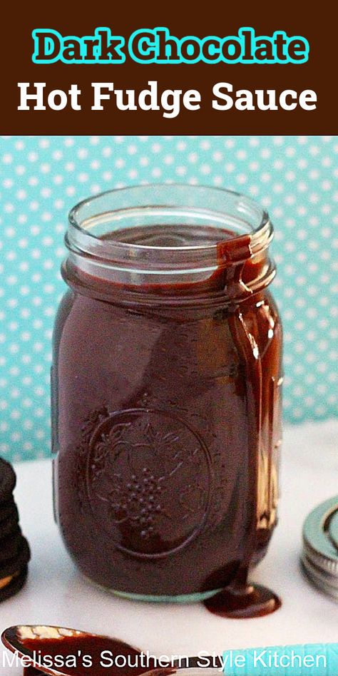 Enjoy this homemade Dark Chocolate Hot Fudge Sauce as a dessert for ice cream, cakes, cheesecakes or for dipping fruit. #fudgesauce #hotfudgerecipe #darkchocolate #chocolate #fudge #fudgesauce #darkchocolatefudgesauce #southernrecipes Dark Chocolate Ice Cream, Homemade Dark Chocolate, Chocolate Fudge Sauce, Sweet Sauces, Ice Cream Cakes, Dark Chocolate Fudge, Dessert Sauce, Hot Fudge Sauce, Cream Cakes