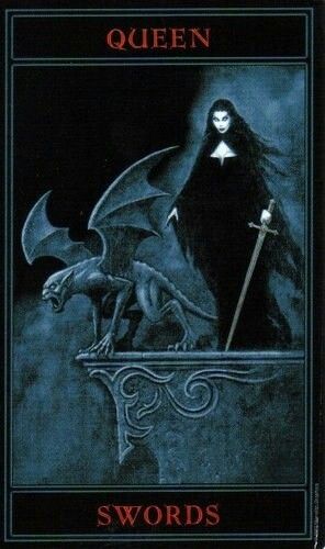 The Gothic Tarot: Queen of Swords Gothic Tarot Cards, Joseph Vargo, The Queen Of Swords, Ten Of Cups, Tarot Cups, Queen Of Swords, Arte Pulp, Gothic Artwork, Swords Tarot