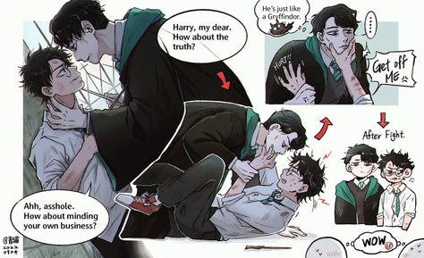 Slytherin Funny, Hp Ships, Snape Harry, Harry Potter Illustrations, Gay Harry Potter, Harry Potter Scene, Images Harry Potter, Harry Potter Artwork, Harry Potter Comics