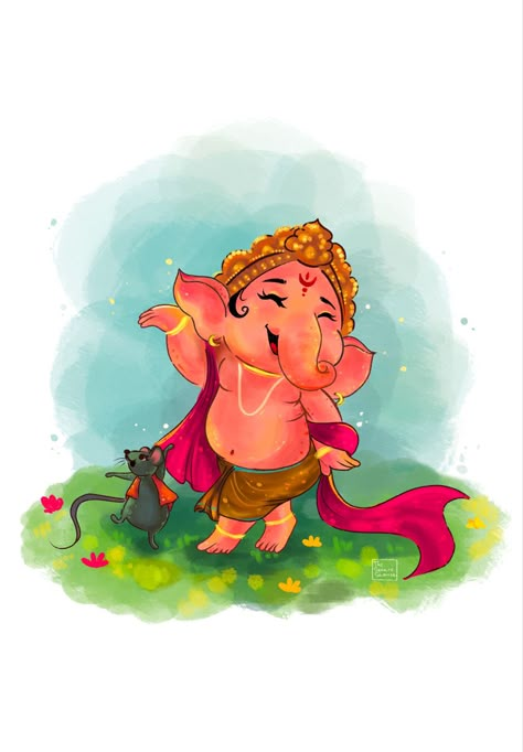 Cute Gods Hindu, Ganesh Chaturthi Cute Images, Ganesh Aesthetic Drawing, God Illustrations Ganesh, Lord Ganesha Illustration, Cute Ganesha Illustration, Dancing Ganesha Drawing, Cute Hindu Gods, Ganesha Ji Drawing