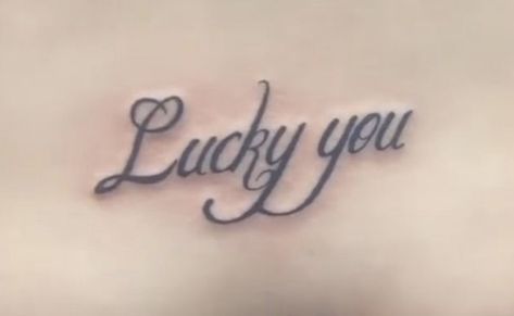 Lucky You Back Tattoo, Lucky You Tattoo Lower Back, Lucky You Tattoo Tramp Stamp, Lucky You Tattoo, Tramp Stamp, Small Tats, Lucky You, Discreet Tattoos, Rib Tattoo