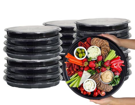 PRICES MAY VARY. PERFECT SIZE FOR PARTIES: Each tray measures Ø12.8" x 1.9" for the base and Ø13.1" x 0.7" for the lid. This size is ideal for serving a variety of appetizers, desserts, or sushi at parties and gatherings. FOOD SAFE & BPA FREE: Made from Food Grade BPA-Free PET material, these trays ensure safe food contact and meet stringent food safety standards. They are recyclable, making them an eco-friendly option for disposable party trays. SNAP-ON LIDS: The trays feature snap-on lids that