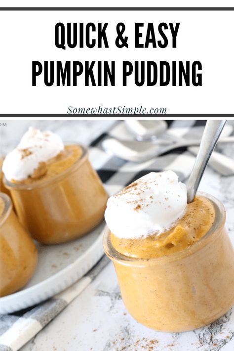 This pumpkin pudding recipe is creamy, sweet, and chilled to perfection! This simple recipe only takes 5 minutes to prepare and it tastes just like pumpkin pie without the crust! It's incredibly delicious and makes the perfect fall dessert recipe. Jello Pudding Recipes, Pumpkin Pudding Recipes, Easy Pudding Recipes, Pumpkin Pudding, Pumpkin Chocolate Chip Cookies, Pumpkin Recipes Dessert, Yummy Dessert, Fall Dessert Recipes, Pumpkin Chocolate Chips