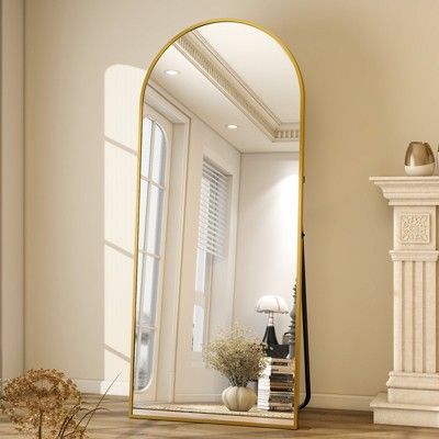 BEAUTYPEAK Rectangle With Rounded Top Full Length Mirror 58″x18″,Gold Full Length Mirror Gold Frame, Floor Length Mirror Bedroom, Full Length Mirror Decor Ideas, Mirror Arch, Gold Arch Mirror, Stand For Bedroom, Body Mirrors, Arch Floor Mirror, Mirror Decor Ideas