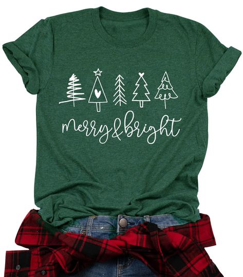 PRICES MAY VARY. Cotton Blend Imported Pull On closure Machine Wash PREMIUM MATERIAL: This cute merry Christmas letter printed shirt is made of cotton blend.Soft touch, breathable, lightweight. Our shirts are a little stretchy and won't shrink or pilling. When you put on this cute christmas graphic t-shirt, it will give you comfy touch, exceeding your expectations. UNIQUE DESIGN: The merry christmas letter printed on this casual short sleeve t-shirt are full of sweet happiness, good wishes, cute Christmas T Shirt Ideas For Women, Christmas Shirts To Make, Merry And Bright Shirt Ideas, Holiday Cricut Shirts, Holiday Tshirt Designs, Christmas Shirt Outfit Women, Christmas Pj Shirt Ideas, Christmas T-shirts, Christmas Diy Shirts