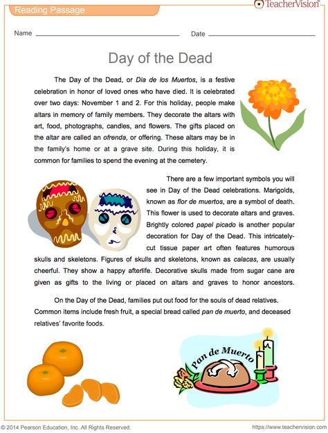 Share a reading passage about Día de los Muertos with your students. After reading about Day of the Dead celebrations, students will use a dictionary to define vocabulary words from the passage. As part of the vocabulary review, they will match Spanish words and phrases with English descriptions. Grades 6-10. Dia De Los Muertos Decorations Ideas, English Collocations, Learn Spanish Online, Halloween Worksheets, Spanish Teaching Resources, All Souls Day, The Day Of The Dead, Spanish Vocabulary, English Activities