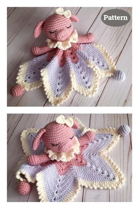 8 Pig Lovey Crochet Patterns - Page 2 of 2 Lovey Crochet Patterns, Lovey Blanket Pattern, Crochet Lovey Free Pattern, Lovey Baby Blanket, Lovey Crochet, Pig Crafts, Pillow Covers Pattern, Crochet Pig, Lovey Pattern