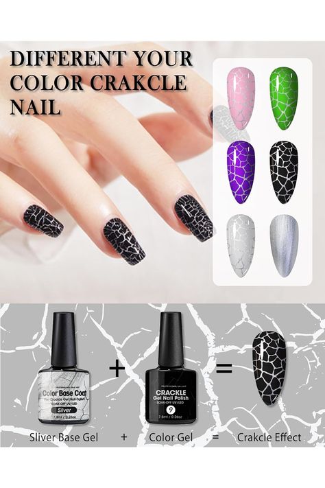 3D Crackle Gel Nail Polish Set, 2 PCS Green Magic Crackle Nail Polish &amp; Silver Base Nail Polish Long Lasting &amp; Cool Cracked Amazing Effect, Air Dry UV LED Soak Off Nail Art Home DIY Women Girl Gift Crackle Nail Polish, Crackle Nails, Fashion Accessories Diy, Green Magic, Diy Fashion Accessories, Gel Nail Polish Set, Nail Polish Set, Nail Polish Sets, Polish Silver