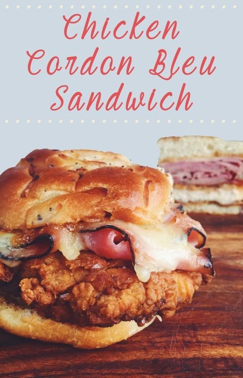 chicken cordon bleu sandwich easy Cordon Bleu Sandwich, Chicken Cordon Bleu Sandwich, Cordon Blue, Spicy Fried Chicken, Sandwich Bar, Chicken Sandwich Recipes, Fried Chicken Sandwich, Hot Sandwich, Chicken Cordon