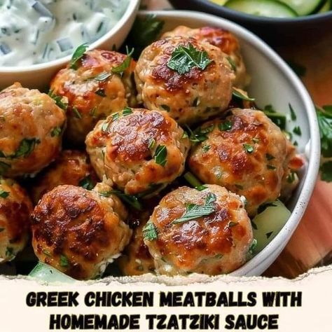 Gordon ramsay recipes 🍰🥯🍞 | Greek Chicken Meatballs with Homemade Tzatziki Sauce | Facebook Mia Recipes Greek Chicken Meatballs With Homemade Tzatziki Sauce, Mind Diet Meal Plan, Greek Chicken Meatballs, Gordon Ramsay Recipes, Recipes Greek, Tzatziki Sauce Recipe, Cook Meat, Gordon Ramsay Recipe, Homemade Tzatziki Sauce