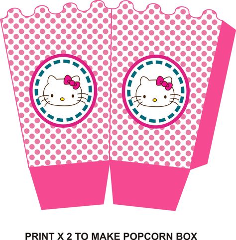 Popcorn box Hello Kitty Popcorn, Birthday Party Popcorn, Party Popcorn, Kitty Birthday Party, Hello Kitty Decorations, Hello Kitty Printables, Paper Bag Crafts, Hello Kitty Birthday Party, Popcorn Party