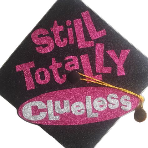 Clueless Graduation Cap, Grad Cap Designs, 90’s Movies, Cher Horowitz, Clueless Movie, 1995, Girly Graduation Cap, DIY, Pink, Glitter Clueless Graduation Cap, Elle Core, Graduation Cap Diy, Graduation Things, Coraline Art, Graduation Cap Decoration Diy, Custom Graduation Caps, High School Graduation Cap, Doddle Art