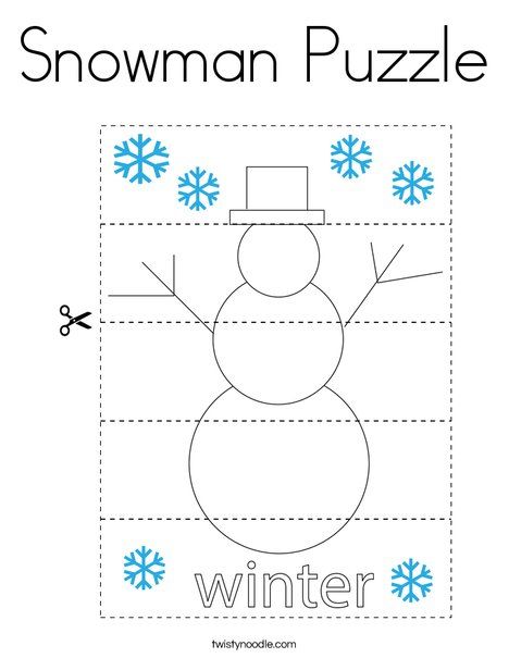 Snowman Puzzle Coloring Page - Twisty Noodle Snowman Puzzle, Toddler Printables, Seasons Worksheets, Preschool Puzzles, Coloring Pages Nature, Snowman Coloring Pages, Winter Unit, Preschool Winter, Coloring Pages Winter