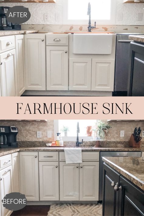 How we installed our farmhouse sink and what we learned along the way #farmhouse sink Farmhouse Undermount Sink, Frugal Decorating Ideas, New Cabinet Doors, Farmhouse Sink Installation, Frugal Decor, Budget Decorating Ideas, White Quartz Countertops, Brick Backsplash Kitchen, White Farmhouse Sink